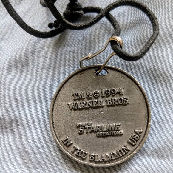 Vintage Marvin the Martian Pewter Pendant Leather Necklaces and Enamel Earrings - Picture 7 of 9